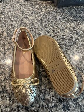 Sugar Metallic Gold Cutout Ballet Flats with Ankle Strap
